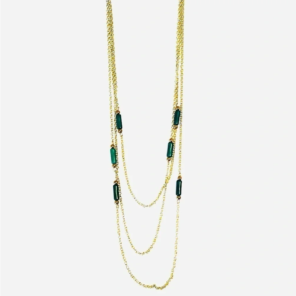 2/$15 - Multi Chain Drop Necklace - Green